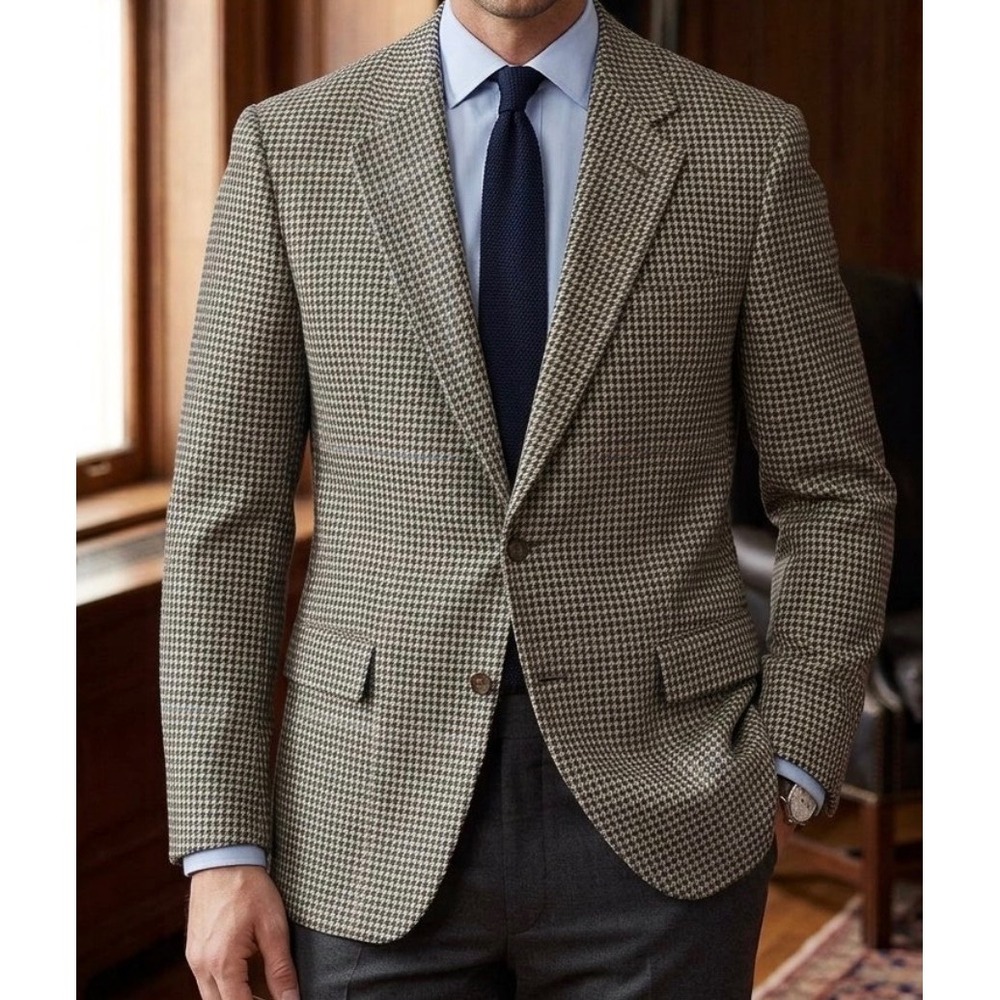 Vtg Lauren Ralph Lauren Houndstooth Sport Coat 44R Woolmark Union Made Canada